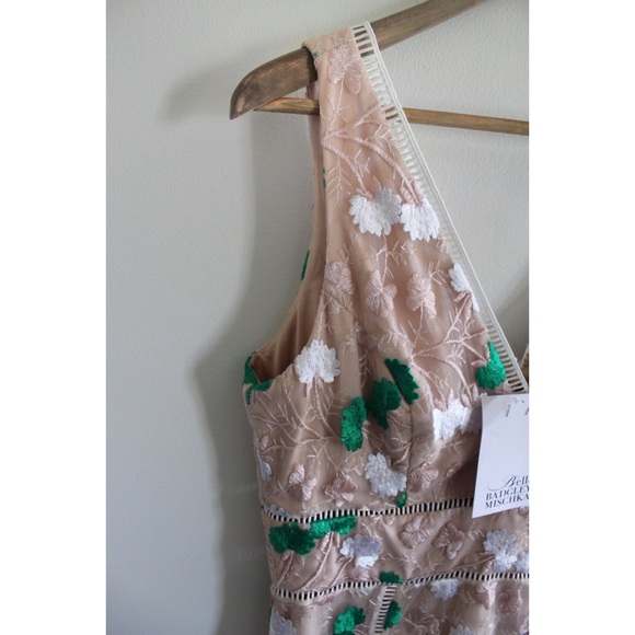 Badgley Mischka NWT Dalia Dress with Taupe Green and White Embroidery 10 - Picture 2 of 8